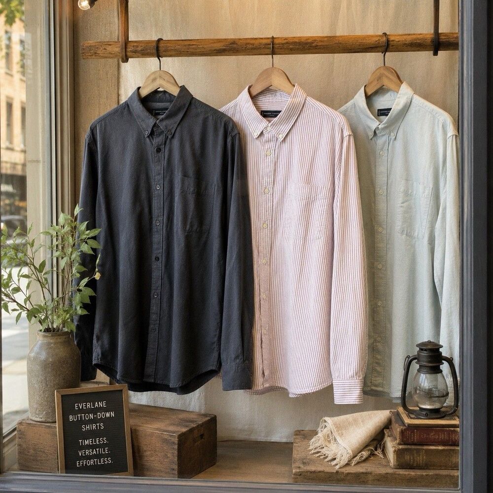 Lot of 3 Everlane Button Down Shirts XXL Men's Cotton Gray Charcoal Red Stripe